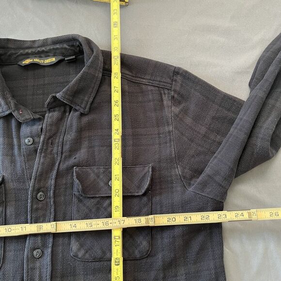 HARLEY DAVIDSON Plaid Button Front Shirt Flannel Patch American Flag - Picture 7 of 10